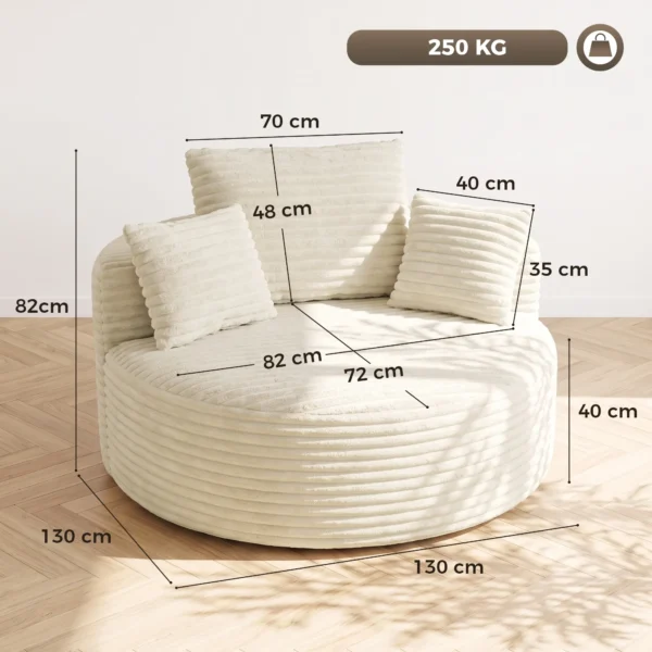 Fauteuil Met Diepe Zitting, Enkelzitsbank Zonder Vaste Frame, Volledig Schuimontwerp, 4 Kussens, Crèmewit