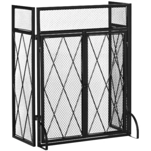 Funkenschutzgitter Funkenschutz, Klappbar, 3 teilig, 120 Cm Xx 79 Cm, Schwarz