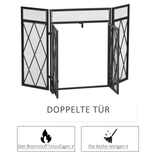 Funkenschutzgitter Funkenschutz, Klappbar, 3 teilig, 120 Cm Xx 79 Cm, Schwarz