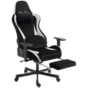 Gaming stoel Met Massage En Verwarmd Lendekussen, Ergonomisch, Linnenlook, 4D armleuningen, Hoofdsteun, Zwart