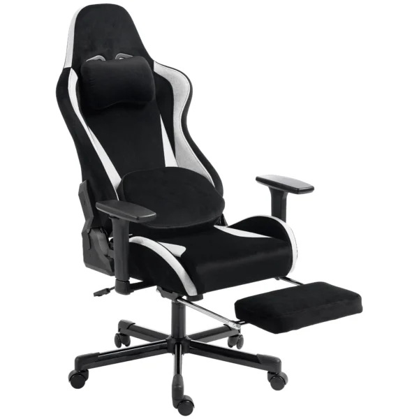 Gaming stoel Met Massage En Verwarmd Lendekussen, Ergonomisch, Linnenlook, 4D armleuningen, Hoofdsteun, Zwart