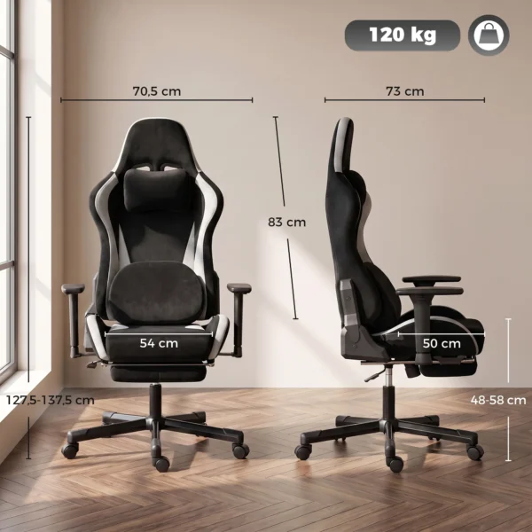 Gaming stoel Met Massage En Verwarmd Lendekussen, Ergonomisch, Linnenlook, 4D armleuningen, Hoofdsteun, Zwart