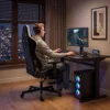 Gaming stoel Met Massage En Verwarmd Lendekussen, Ergonomisch, Linnenlook, 4D armleuningen, Hoofdsteun, Zwart