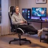 Gaming stoel Met Massage En Verwarmd Lendekussen, Ergonomisch, Linnenlook, 4D armleuningen, Hoofdsteun, Zwart