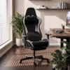 Gaming stoel Met Massage En Verwarmd Lendekussen, Ergonomisch, Linnenlook, 4D armleuningen, Hoofdsteun, Zwart