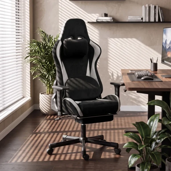 Gaming stoel Met Massage En Verwarmd Lendekussen, Ergonomisch, Linnenlook, 4D armleuningen, Hoofdsteun, Zwart