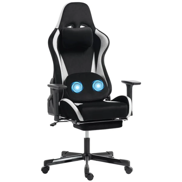 Gaming stoel Met Massage En Verwarmd Lendekussen, Ergonomisch, Linnenlook, 4D armleuningen, Hoofdsteun, Zwart