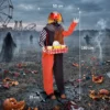 Geanimeerde Halloween Popcorn Clown Met Opschietend Hoofd, Griezelig Geluid, Kermismuziek En Lichtgevende Ogen