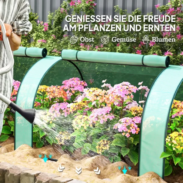 Gewächshaus, Winterfest Foliengewächshaus Mit Aufrollbaren Reißverschlusstür 350 X 100 X 80 Cm Grün