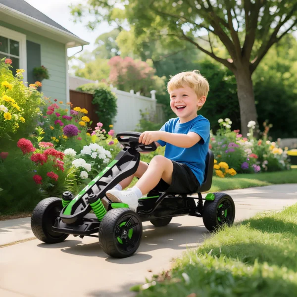 Gokart Met Pedalen, Trapauto Voor Kinderen Met Rem, Antislip Wielen, Metalen Frame, 3 6 Jaar, Groen