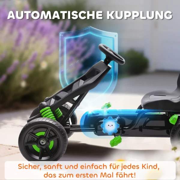 Gokart Met Pedalen, Trapauto Voor Kinderen Met Rem, Antislip Wielen, Metalen Frame, 3 6 Jaar, Groen
