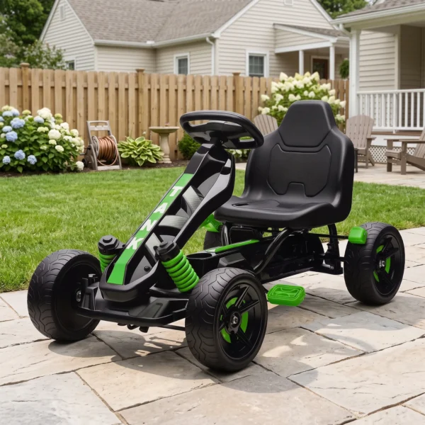 Gokart Met Pedalen, Trapauto Voor Kinderen Met Rem, Antislip Wielen, Metalen Frame, 3 6 Jaar, Groen