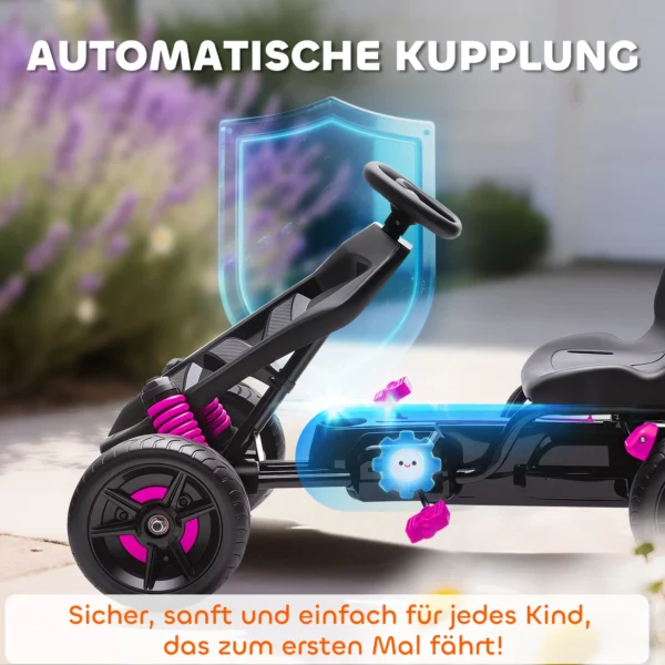 Gokart Met Pedalen, Trapauto Voor Kinderen Met Rem, Antislip Wielen, Metalen Frame, 3 6 Jaar, Roze