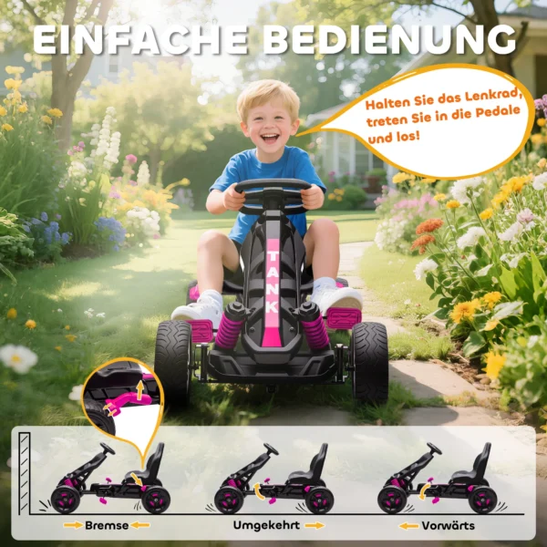 Gokart Met Pedalen, Trapauto Voor Kinderen Met Rem, Antislip Wielen, Metalen Frame, 3 6 Jaar, Roze