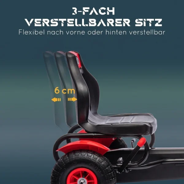 Gokart Trapauto Met Handrem, Verstelbare Stoel, Voor En Achteruitversnelling, Tot 50kg Voor Kinderen Van 5 12 Jaar Rood
