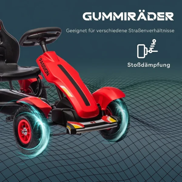 Gokart Trapauto Met Handrem, Verstelbare Stoel, Voor En Achteruitversnelling, Tot 50kg Voor Kinderen Van 5 12 Jaar Rood