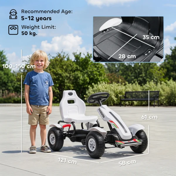 Gokart Tretauto Mit Handbremse, Verstellbarem Sitz, Vor Und Rückwärtsgang, Bis 50kg Für Kinder 5 12 Jahren Weiß