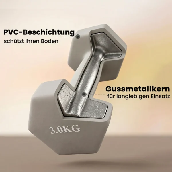 Halterset 3 Paar 1kg 3kg 5kg Dumbbells Met Houten Standaard, Antislip Handvat, Gietijzeren Hexagon Lichtgrijs