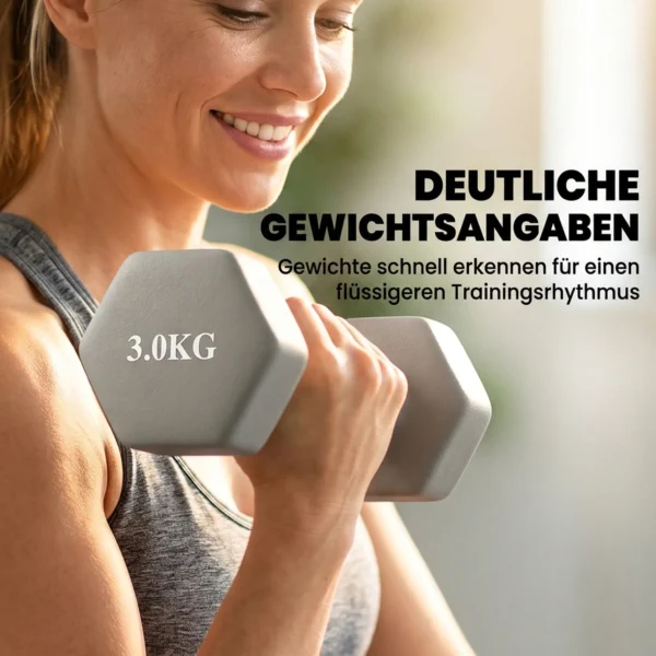 Halterset 3 Paar 1kg 3kg 5kg Dumbbells Met Houten Standaard, Antislip Handvat, Gietijzeren Hexagon Lichtgrijs