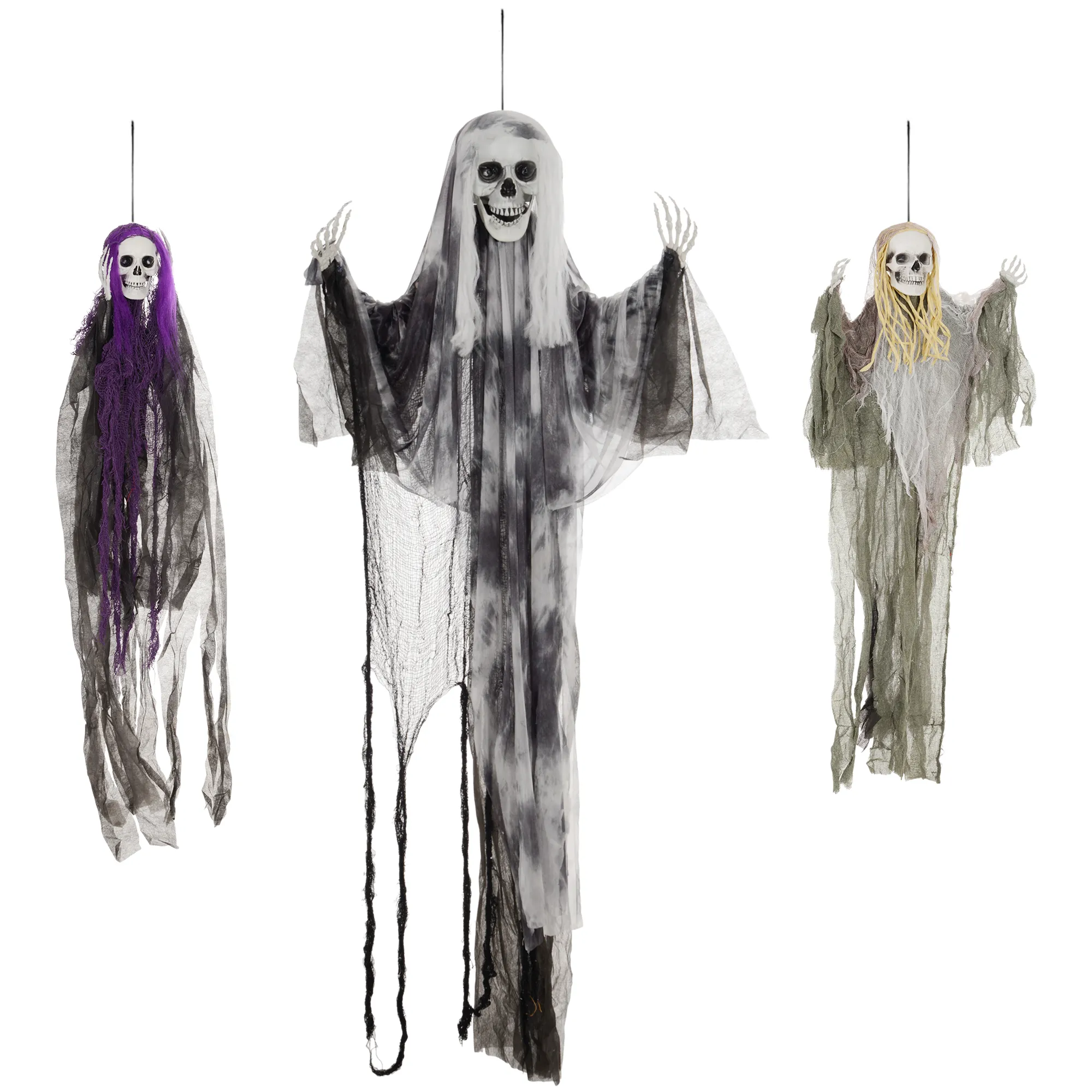 Hängende Skelett-Geister, 3er Set, Halloweendeko, Verstellbare Arme, 90/110/200cm