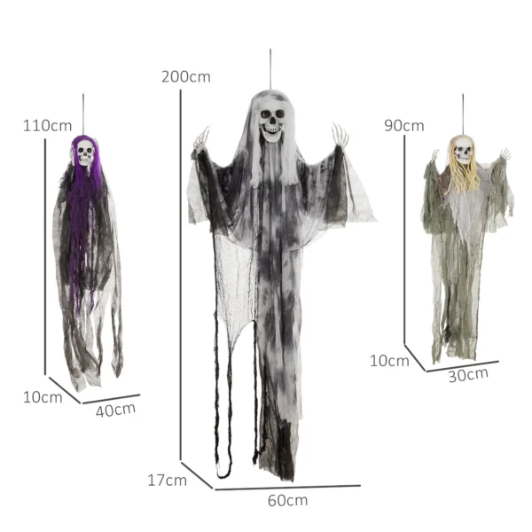 Hängende Skelett Geister, 3er Set, Halloweendeko, Verstellbare Arme, 90/110/200cm