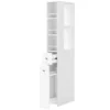 Hoge Smalle Badkamerkast 135 Cm Met 2 Lades, 2 Zijplanken, 3 Vakken, 18x40x135 Cm, Wit