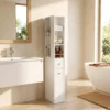 Hoge Smalle Badkamerkast 135 Cm Met 2 Lades, 2 Zijplanken, 3 Vakken, 18x40x135 Cm, Wit