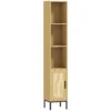 Hoher Badezimmerschrank, Schmaler Badschrank Mit Offenen Ablagen Und Verstellbarem Einlegeboden, Naturholzoptik