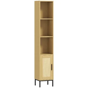 Hoher Badezimmerschrank, Schmaler Badschrank Mit Offenen Ablagen Und Verstellbarem Einlegeboden, Naturholzoptik
