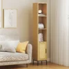 Hoher Badezimmerschrank, Schmaler Badschrank Mit Offenen Ablagen Und Verstellbarem Einlegeboden, Naturholzoptik