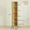 Hoher Badezimmerschrank, Schmaler Badschrank Mit Offenen Ablagen Und Verstellbarem Einlegeboden, Naturholzoptik