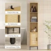 Hoher Badezimmerschrank, Schmaler Badschrank Mit Offenen Ablagen Und Verstellbarem Einlegeboden, Naturholzoptik