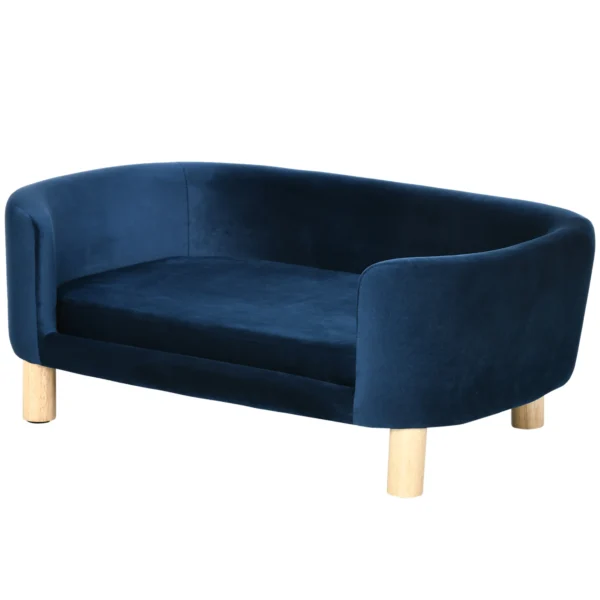 Hundesofa Hundebett Aus Holländischem Samt Hundecouch Mit Rückenlehne, Holzbeine, Kissen Blau