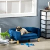 Hundesofa Hundebett Aus Holländischem Samt Hundecouch Mit Rückenlehne, Holzbeine, Kissen Blau