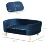 Hundesofa Hundebett Aus Holländischem Samt Hundecouch Mit Rückenlehne, Holzbeine, Kissen Blau