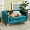 Hundesofa Hundebett Hundecouch Aus Samt Mit Rückenlehne, Holzbeine, Kissen, Bis Zu 8 Kg 64 X 45 X 36 Cm Blau