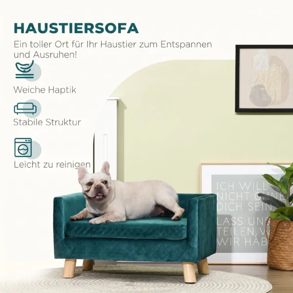 Hundesofa Hundebett Hundecouch Aus Samt Mit Rückenlehne, Holzbeine, Kissen, Bis Zu 8 Kg 64 X 45 X 36 Cm Blau