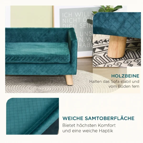 Hundesofa Hundebett Hundecouch Aus Samt Mit Rückenlehne, Holzbeine, Kissen, Bis Zu 8 Kg 64 X 45 X 36 Cm Blau