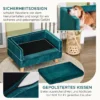 Hundesofa Hundebett Hundecouch Aus Samt Mit Rückenlehne, Holzbeine, Kissen, Bis Zu 8 Kg 64 X 45 X 36 Cm Blau
