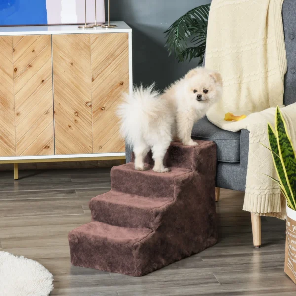 Hundetreppe 4 Stufig Abnehmbarer Bezug Für Kleine Hunde 44 Cm Braun