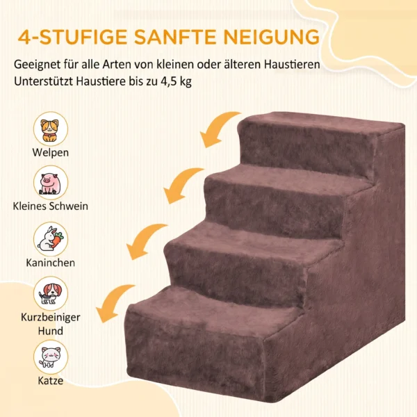 Hundetreppe 4 Stufig Abnehmbarer Bezug Für Kleine Hunde 44 Cm Braun