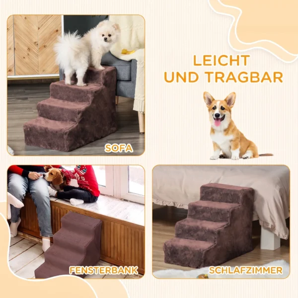Hundetreppe 4 Stufig Abnehmbarer Bezug Für Kleine Hunde 44 Cm Braun