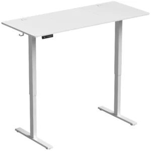 In Hoogte Verstelbare Bureau Met Geheugenfunctie, 2 Kabeldoorvoeren En LED display, Zit sta bureau, Wit