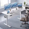 In Hoogte Verstelbare Bureau Met Geheugenfunctie, 2 Kabeldoorvoeren En LED display, Zit sta bureau, Wit