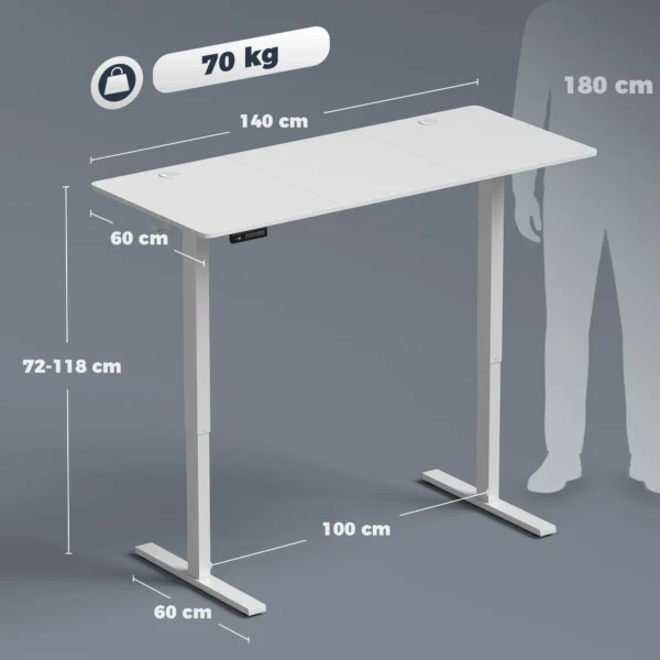In Hoogte Verstelbare Bureau Met Geheugenfunctie, 2 Kabeldoorvoeren En LED display, Zit sta bureau, Wit