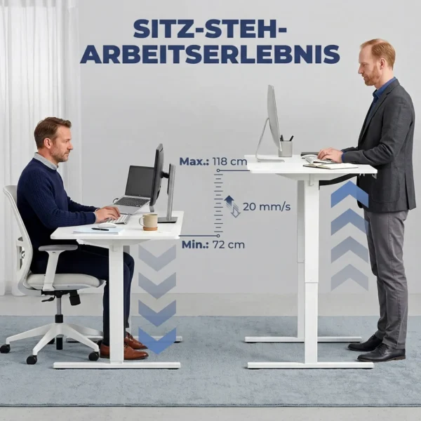 In Hoogte Verstelbare Bureau Met Geheugenfunctie, 2 Kabeldoorvoeren En LED display, Zit sta bureau, Wit