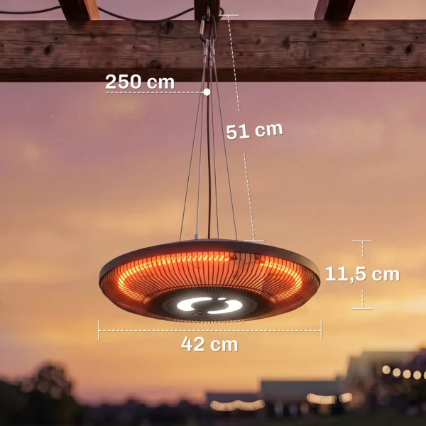 Infrarood Hangende Verwarming 2000W Carbonvezel Plafondverwarming Met LED verlichting Touch & Afstandsbediening 2 Verwarmingsniveaus