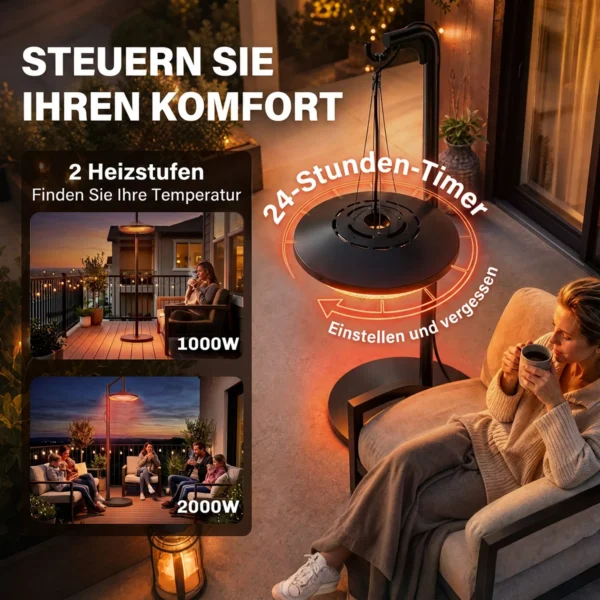 Infrarood Hangende Verwarming 2000W Carbonvezel Plafondverwarming Met LED verlichting Touch & Afstandsbediening 2 Verwarmingsniveaus