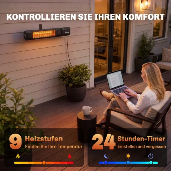 Infrarood Hangende Verwarmingstraler 2000W Carbonvezel Plafondverwarmingstraler Met App Touch & Afstandsbediening 9 Verwarmingsniveaus