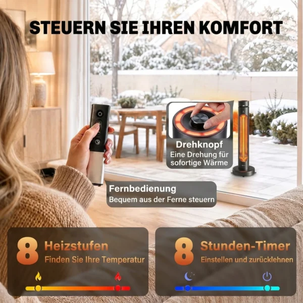 Infrarood Verwarmingstoestel 2000W Carbonvezel Oscillerende Staande Verwarming Met Afstandsbediening 8 Verwarmingsniveaus Beschermhoes